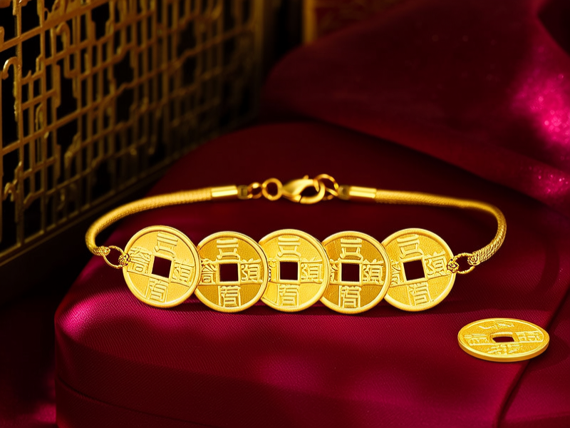 黄金五帝钱手链图片