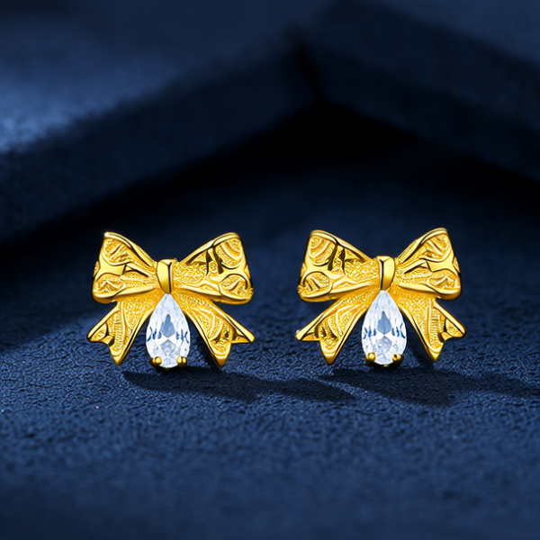 黄金蝴蝶结耳钉图片
