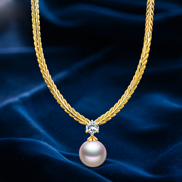 珍珠黄金吊坠项链图片